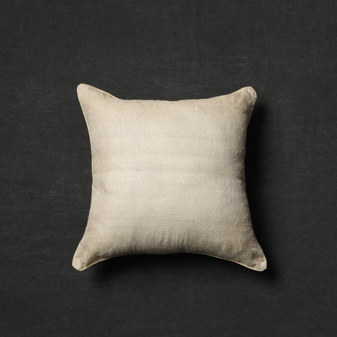 Buy Off White Tussar Silk Bengal Kantha Work Cushion Cover