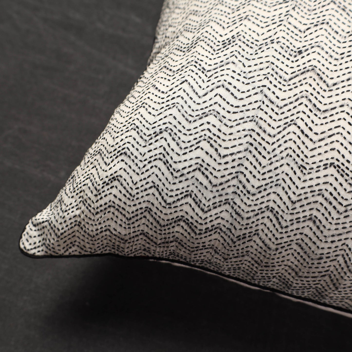 Off white - tussar silk bengal kantha work cushion cover