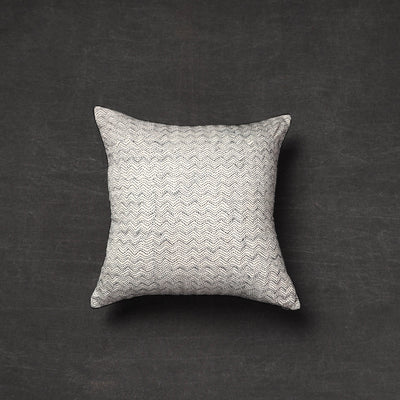 Off white - tussar silk bengal kantha work cushion cover