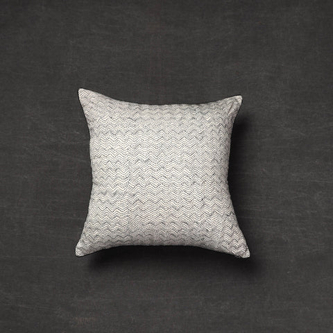 Off white - tussar silk bengal kantha work cushion cover