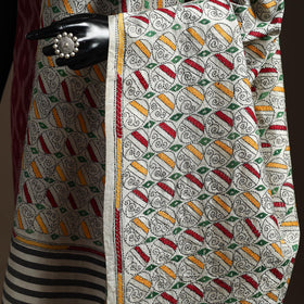 White - tussar silk handloom printed bengal hand kantha