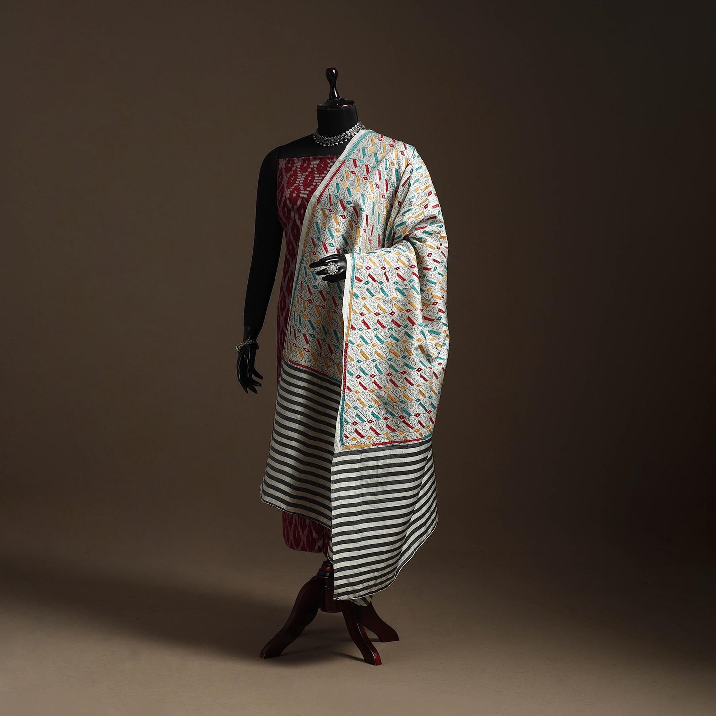 White - tussar silk handloom printed bengal hand kantha