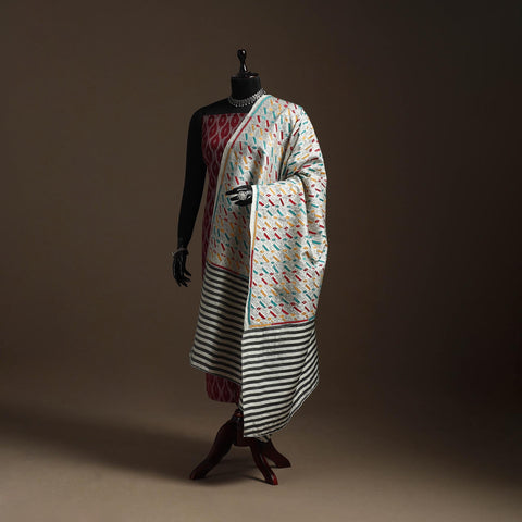 White - tussar silk handloom printed bengal hand kantha