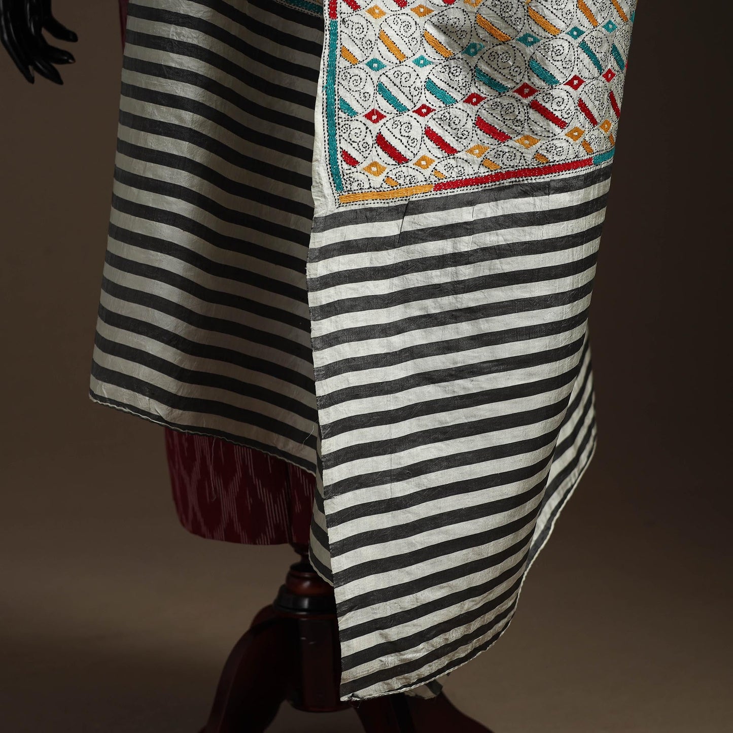 White - tussar silk handloom printed bengal hand kantha