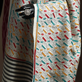 White - tussar silk handloom printed bengal hand kantha