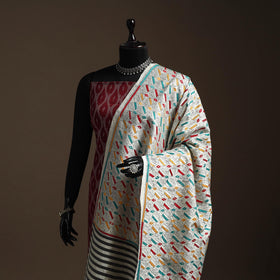 White - tussar silk handloom printed bengal hand kantha