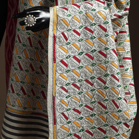 White - tussar silk handloom printed bengal hand kantha