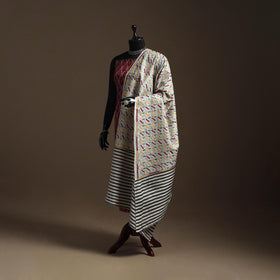 White - tussar silk handloom printed bengal hand kantha