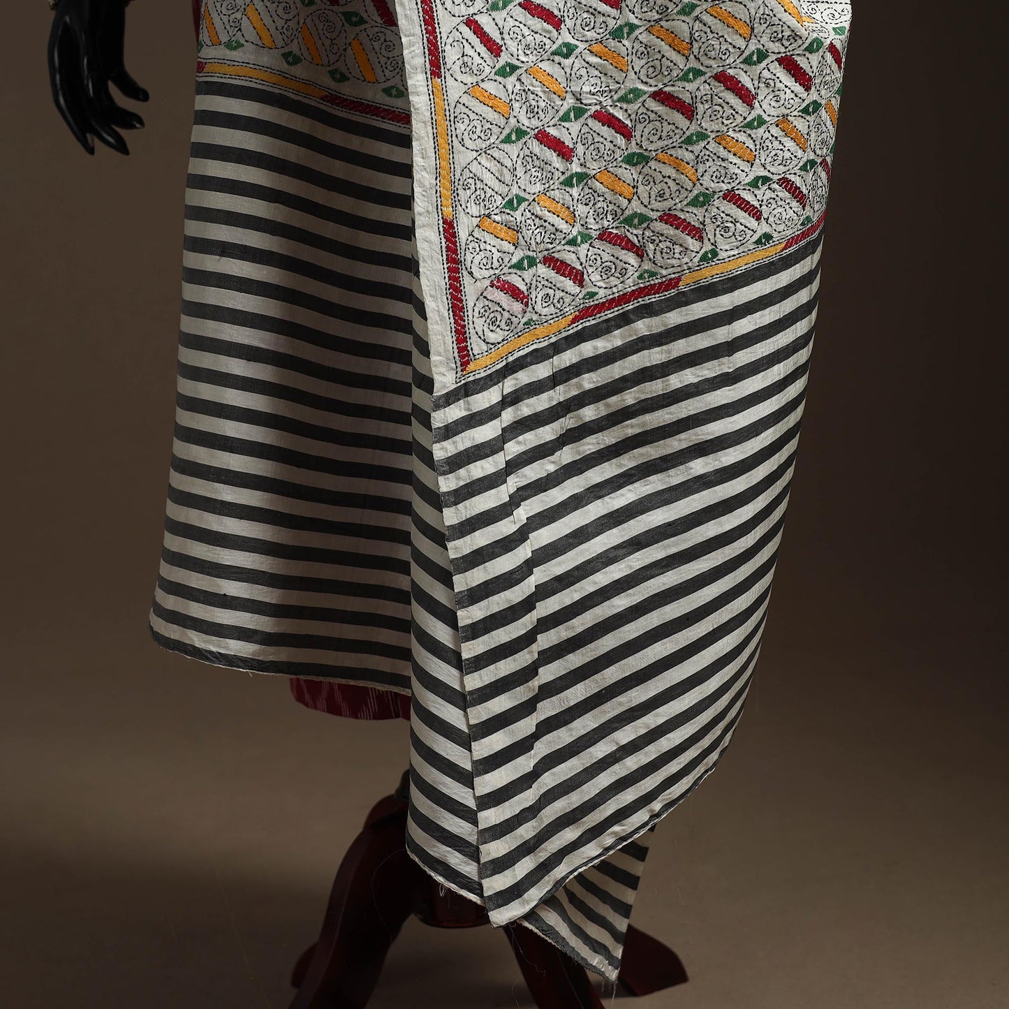 White - tussar silk handloom printed bengal hand kantha