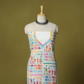 White - unstitched cotton bengal kantha handwork kurta