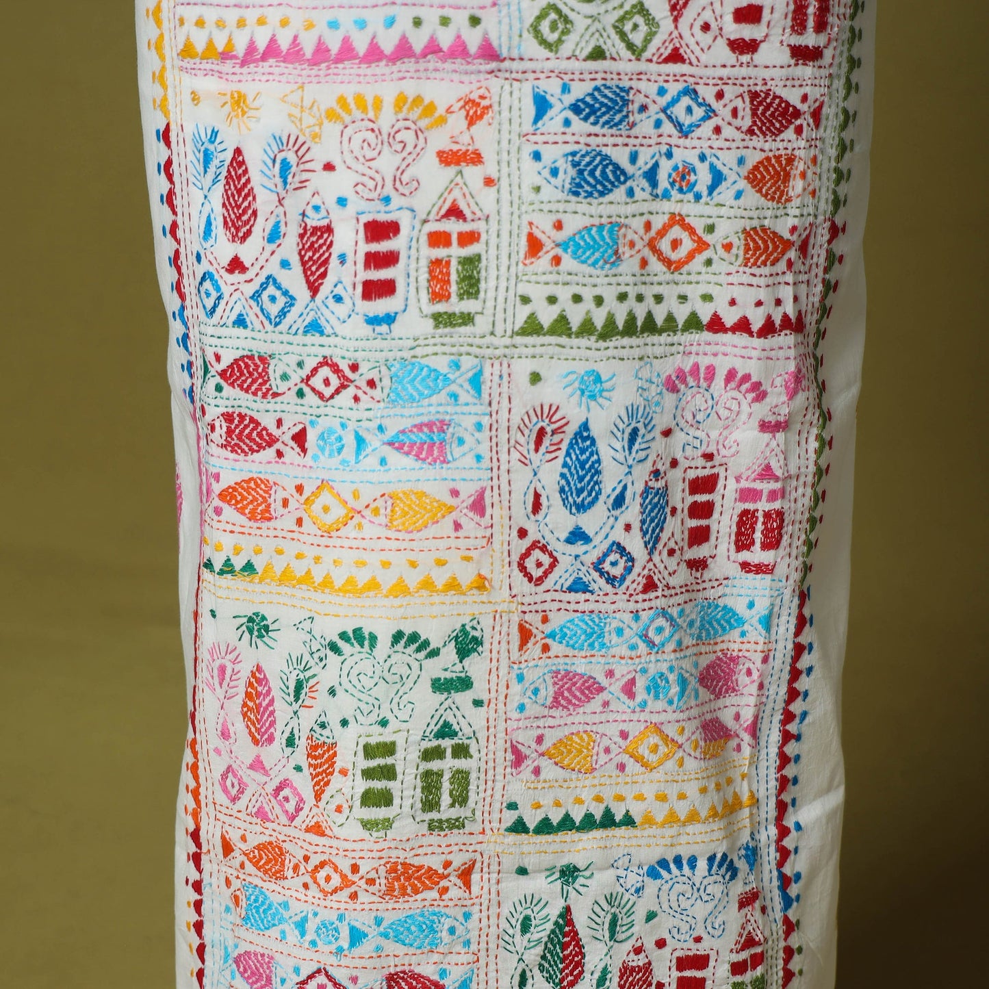 White - unstitched cotton bengal kantha handwork kurta
