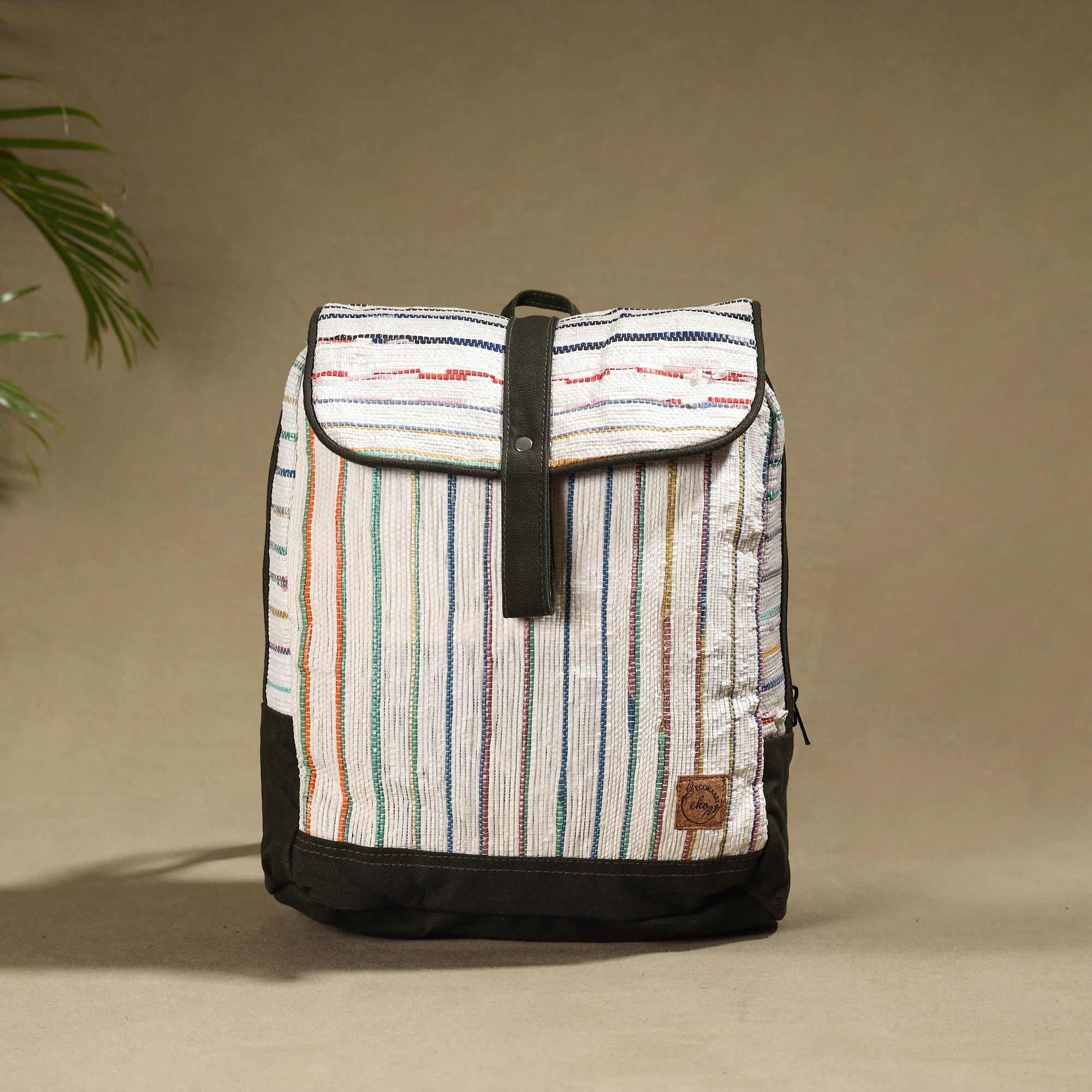 Upcycle Backpack White Upcycled Weave Handcrafted Laptop Backpack