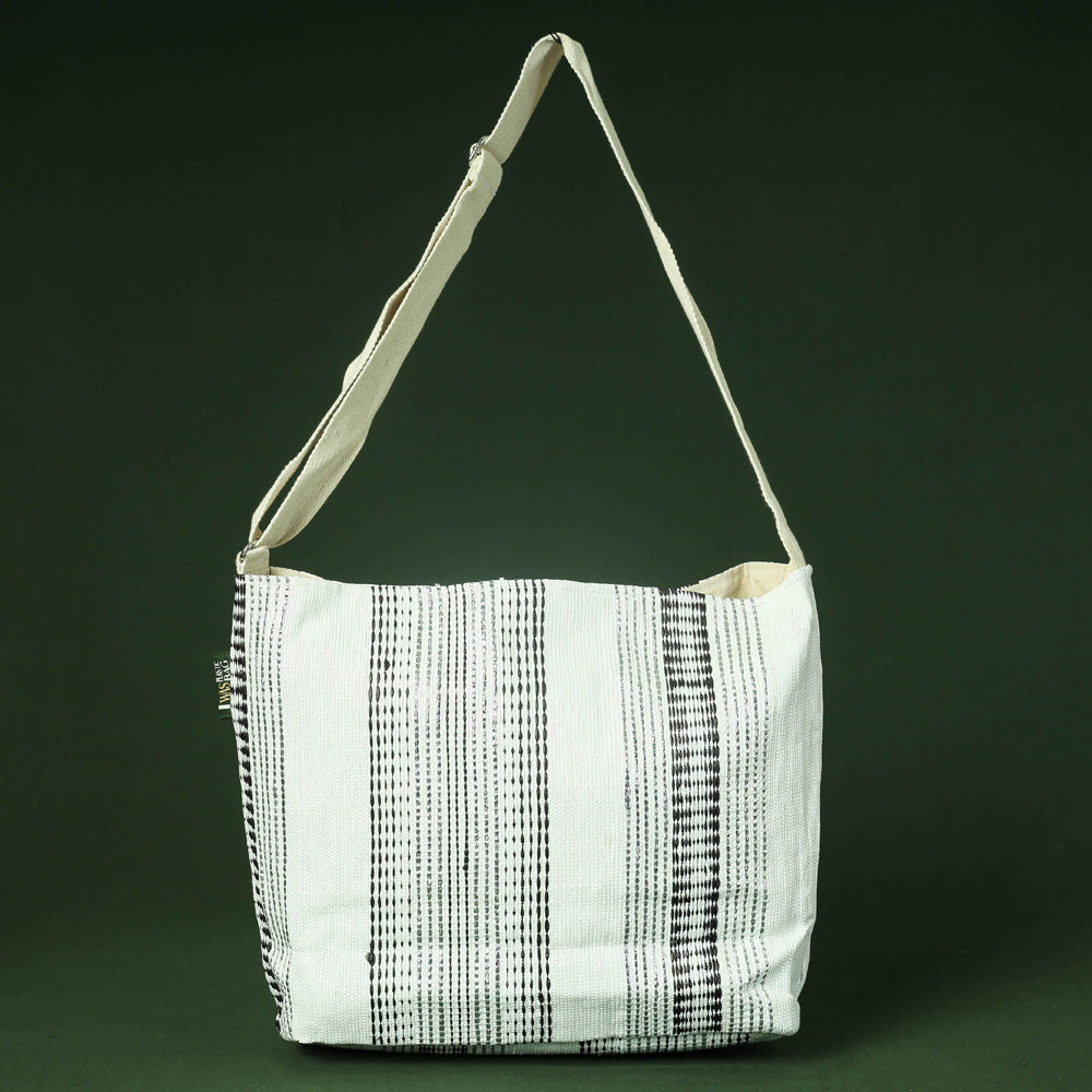 White Upcycled Weave Handmade Sling Bag