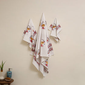 White - waffle weave cotton handwoven sanganeri towel (set