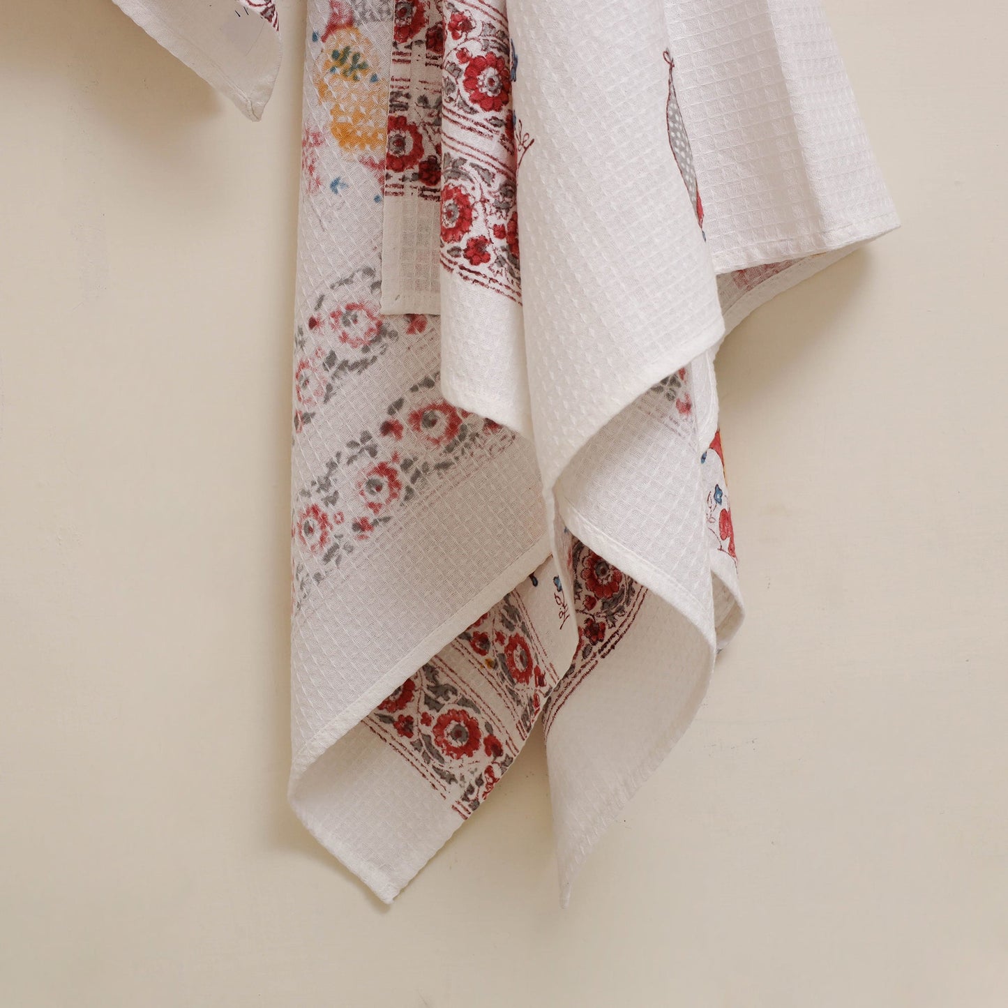 White - waffle weave cotton handwoven sanganeri towel (set