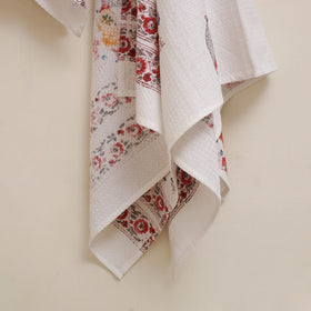 White - waffle weave cotton handwoven sanganeri towel (set