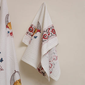 White - waffle weave cotton handwoven sanganeri towel (set