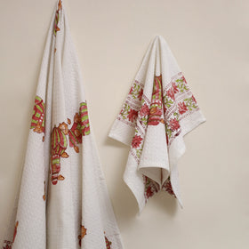 White - waffle weave cotton handwoven sanganeri towel (set