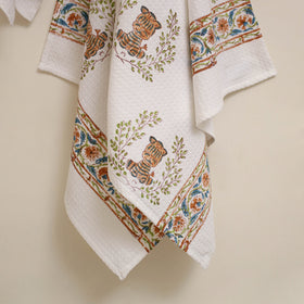 White - waffle weave cotton handwoven sanganeri towel (set