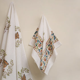 White - waffle weave cotton handwoven sanganeri towel (set