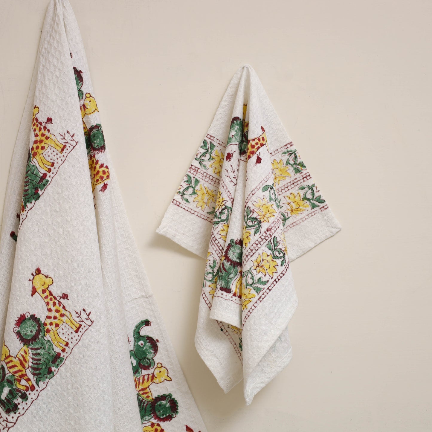 White - waffle weave cotton handwoven sanganeri towel (set