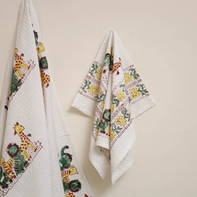 White - waffle weave cotton handwoven sanganeri towel (set
