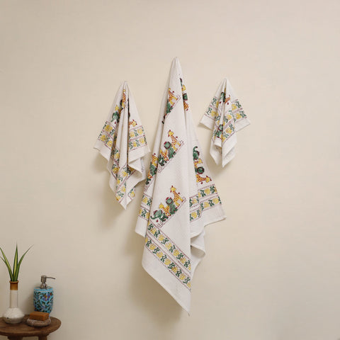 White - waffle weave cotton handwoven sanganeri towel (set