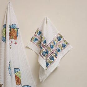 White - waffle weave cotton handwoven sanganeri towel (set