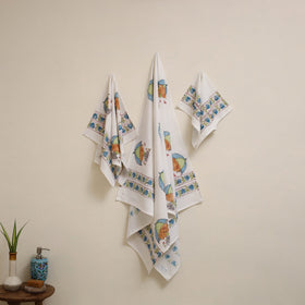 White - waffle weave cotton handwoven sanganeri towel (set