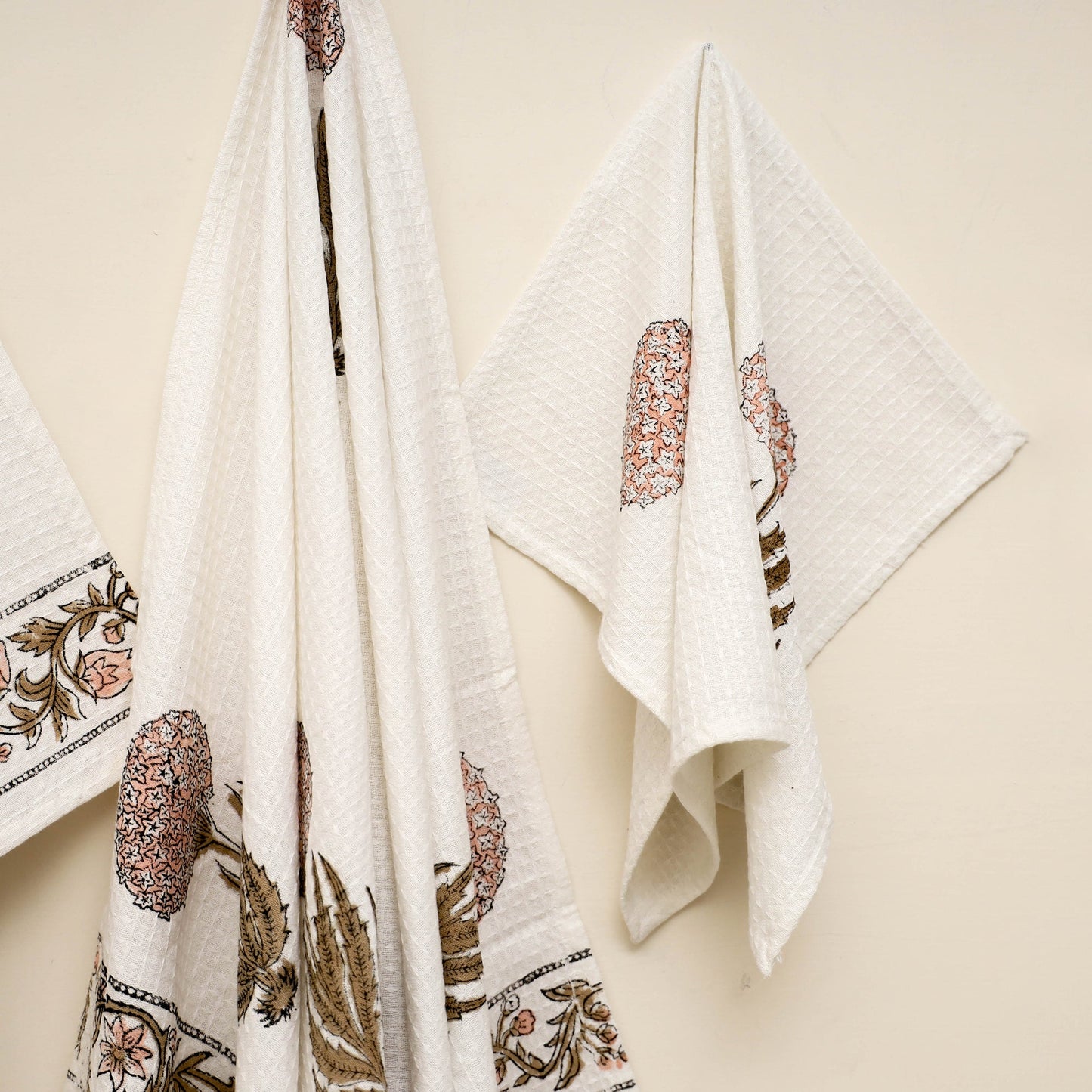 Waffle weave cotton handwoven sanganeri towel (set of 3) 11