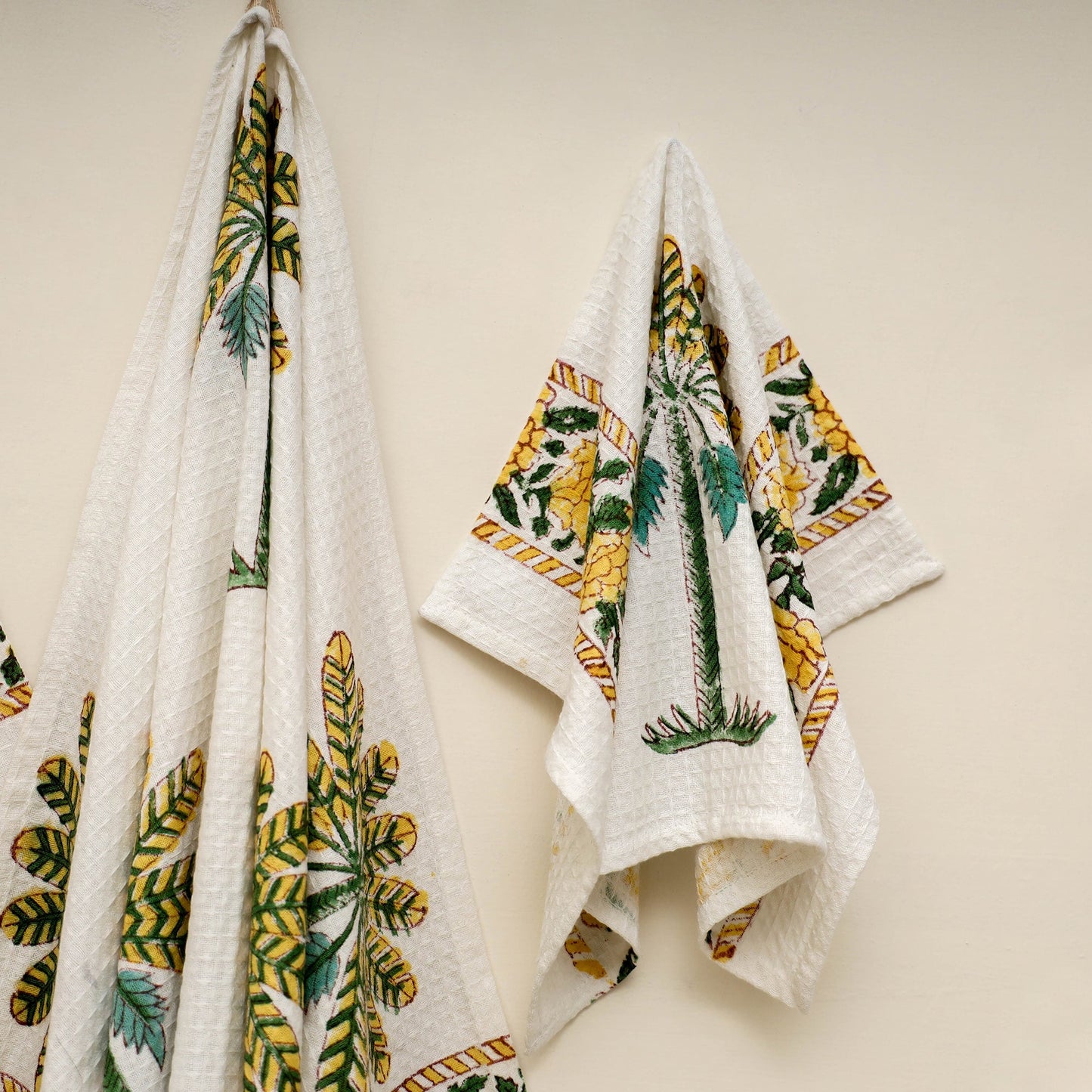 Waffle weave cotton handwoven sanganeri towel (set of 3) 13