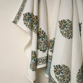 White Waffle Weave Cotton Sanganeri Print Towel (Set of 3)