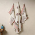 White - Waffle Weave Cotton Sanganeri Print Towel (Set of 3) 06