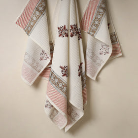 White - Waffle Weave Cotton Sanganeri Print Towel (Set of 3) 06