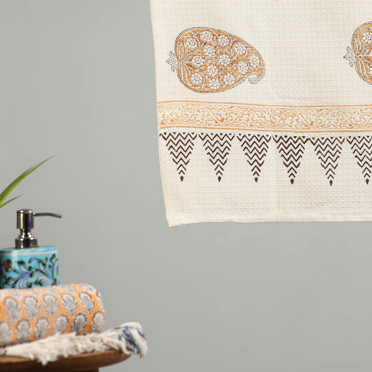 White - waffle weave handloom cotton sanganeri towel 30