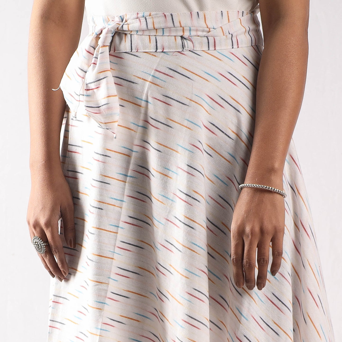 White Wrap Around Cotton Pochampally Ikat Skirt