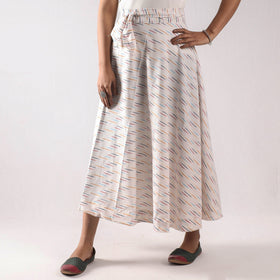 White Wrap Around Cotton Pochampally Ikat Skirt