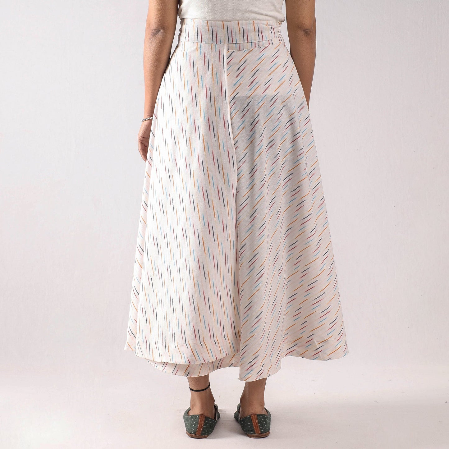 White Wrap Around Cotton Pochampally Ikat Skirt