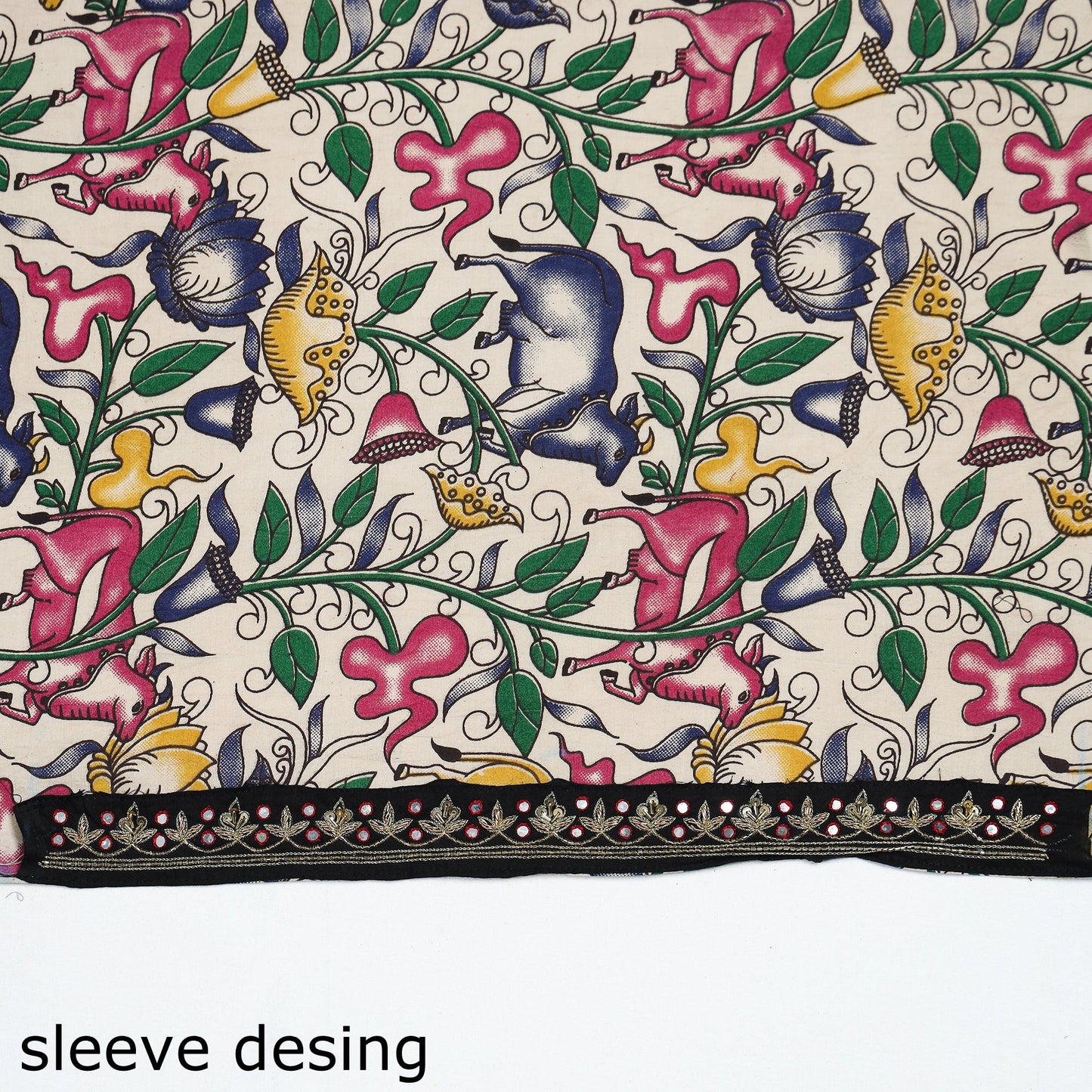 Buy Zardozi Hand Embroidered Kalamkari Cotton Blouse Piece 25 Online at iTokri.com