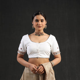 Buy White Zardozi Hand Embroidery Cotton Blouse Online