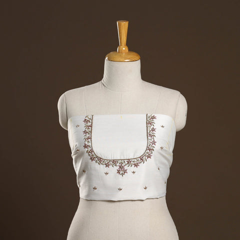 White - zardozi hand embroidery slub silk plain blouse