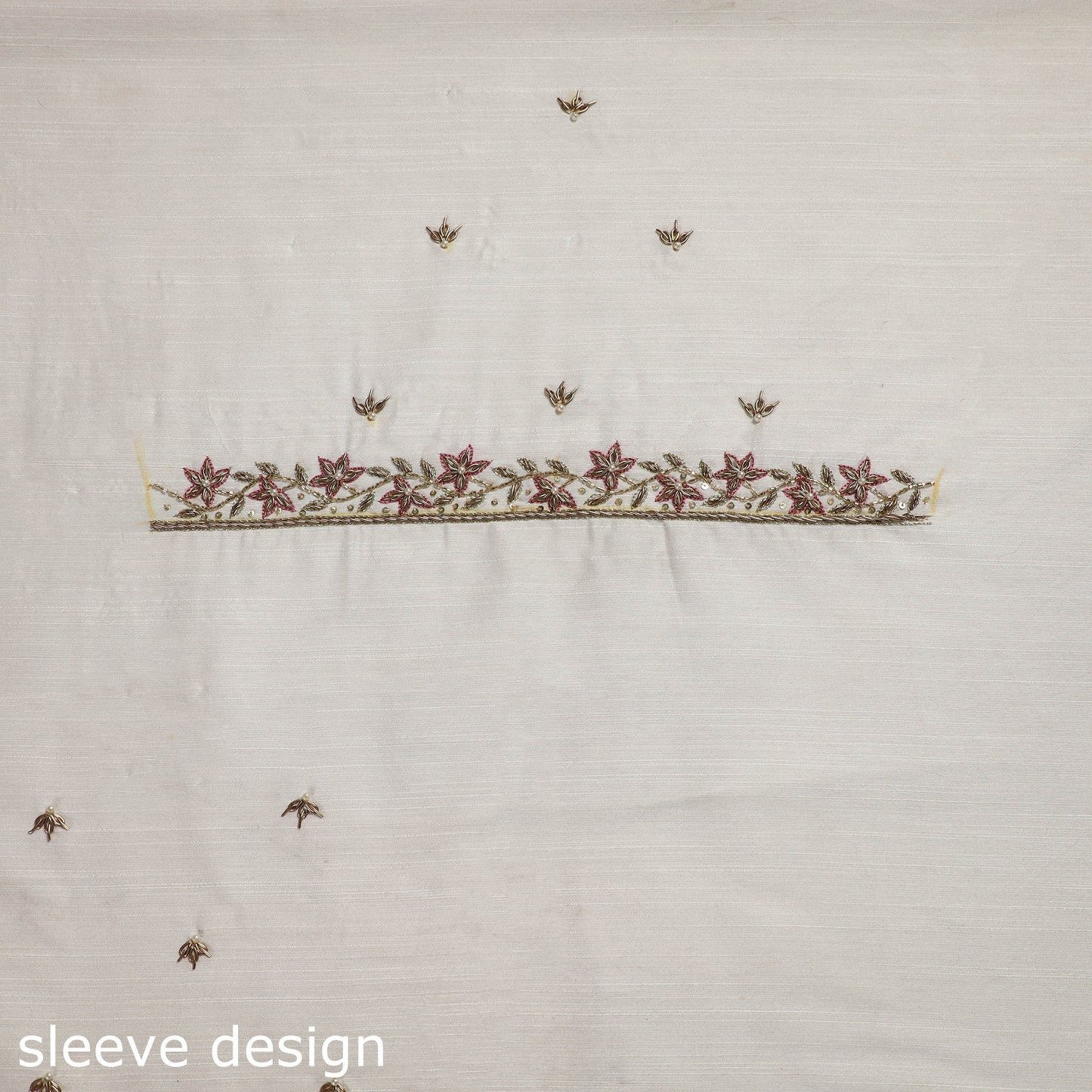 White - zardozi hand embroidery slub silk plain blouse