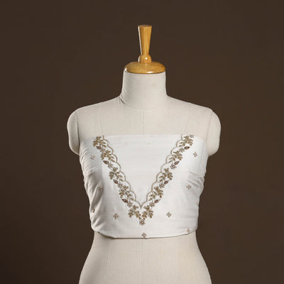 White - zardozi hand embroidery slub silk plain blouse
