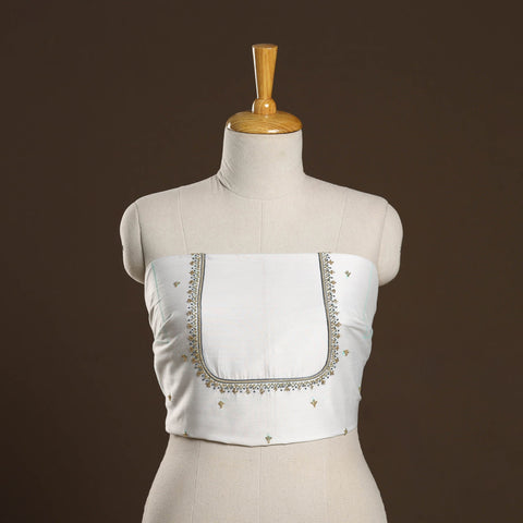 White - zardozi hand embroidery slub silk plain blouse