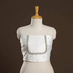 White - zardozi hand embroidery slub silk plain blouse