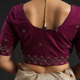 Wine purple - zardozi hand embroidery cotton blouse 03