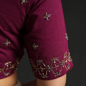 Wine purple - zardozi hand embroidery cotton blouse 03