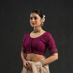 Wine purple - zardozi hand embroidery cotton blouse 03