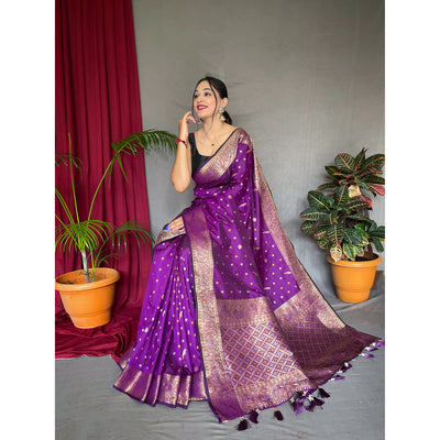 Purple - Udaan Wine Soft Silk Handwork Saree