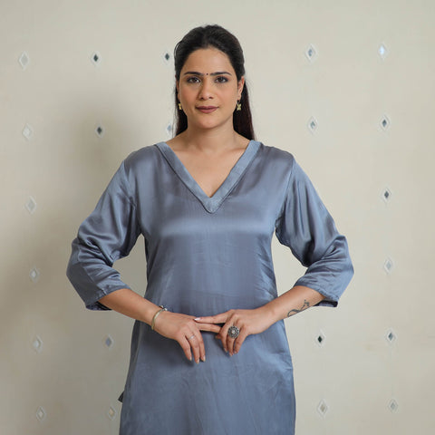 Yashasmini grey modal silk plain straight kurta